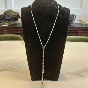 KATE HEWKO - Gold & Crystal Y-shaped Zipper Necklace / Lariat
